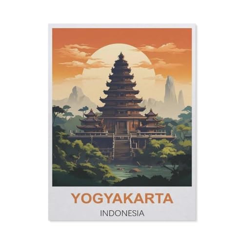 PGCKSK 5D diy Diamond Painting，Yogyakarta Vintage-Reiseposter Indonesien，Full Round Diamantstickerei Mosaik Kreuzstichmuster Perlenstickerei Home Deco（50 x 60 cm/19.68 x 23.62 Zoll）-BI41 von PGCKSK