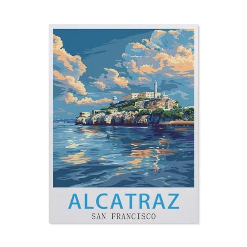 PGCKSK Alcatraz San Francisco Vintage-Reiseposter，Full Round Diamond 5D DIY Diamond Painting 3D Stickerei Kreuzstich Mosaik Gemälde Dekor（40 x 50 cm/15.74 x 19.68 Zoll）-AV34 von PGCKSK