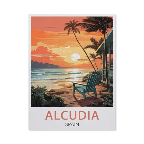 PGCKSK Alcudia Spanien Vintage-Reiseposter，Full Round Diamond 5D DIY Diamond Painting 3D Stickerei Kreuzstich Mosaik Gemälde Dekor(40 x 50 cm/15.74 x 19.68 Zoll)-AP94 von PGCKSK