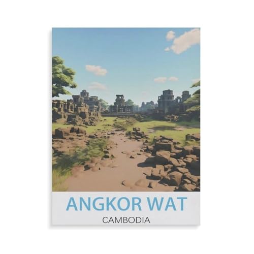 PGCKSK Angkor Wat Kambodscha Vintage-Reiseposter，Full Round Diamond 5D DIY Diamond Painting 3D Stickerei Kreuzstich Mosaik Gemälde Dekor（30 x 40 cm/11.81 x 15.74 Zoll）-AF30 von PGCKSK