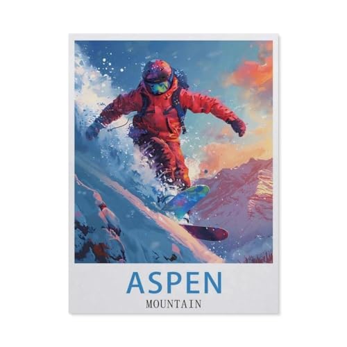 PGCKSK Aspen Mountain Vintage-Reiseposter，DIY Diamant Stickerei volle Round Bohrer 5d DIY Diamant malerei mosaik dekoration（40 x 50 cm/15.74 x 19.68 Zoll）-AV35 von PGCKSK