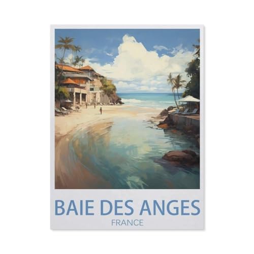 PGCKSK Baie des Anges Frankreich, Vintage-Reiseposter,DIY Diamant Stickerei volle Round Bohrer 5d DIY Diamant malerei mosaik dekoration(40 x 50 cm/15.74 x 19.68 Zoll)-AN13 von PGCKSK