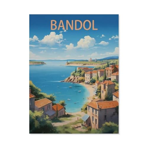 PGCKSK Bandol France Vintage-Reiseposter,DIY Diamant Stickerei volle Round Bohrer 5d DIY Diamant malerei mosaik dekoration(30 x 40 cm/11.81 x 15.74 Zoll)-AN53 von PGCKSK