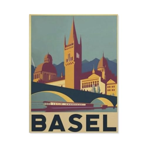 PGCKSK Basel Vintage-Reise-Poster,Diamant-Malerei-Sets für Erwachsene – 5D-Diamant-Malerei-Kit, Vollbohrer Diamant-Kunst-Kits für Zuhause Wanddekoration(40 x 50 cm/15.74 x 19.68 Zoll)-AK11 von PGCKSK