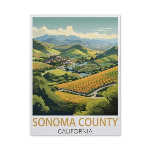 PGCKSK California Sonoma County Vintage-Reiseposter,DIY Diamant Stickerei volle Round Bohrer 5d DIY Diamant malerei mosaik dekoration(30 x 40 cm/11.81 x 15.74 Zoll)-AI53 von PGCKSK