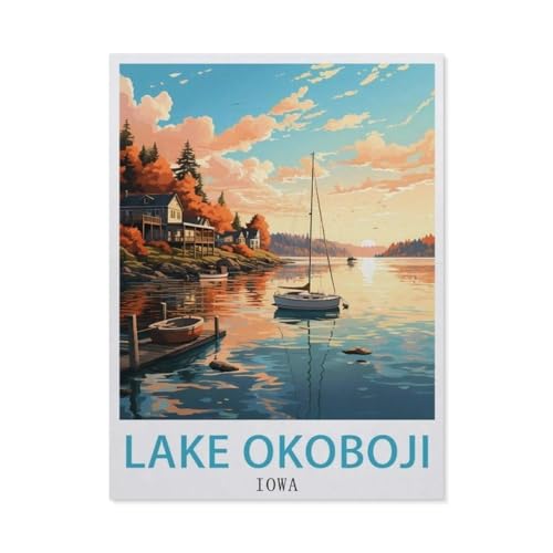 PGCKSK DIY 5D Diamond Painting Cross Stitch，Lake Okoboji Iowa，Round Drill Arts Diamond Embroidery Rhinestones Painting Beadwork（50 x 60 cm/19.68 x 23.62 Zoll）-BA30 von PGCKSK