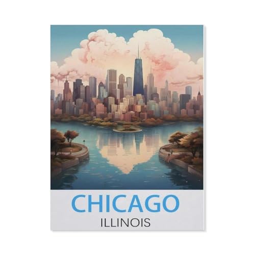 PGCKSK DIY 5d Diamantmalerei,Chicago Illinois Vintage-Reiseposter,Kreuzstich Volldiamant Kristall Strass Stickerei Bild Handwerk Handwerk Wanddekoration Geschenk(50 x 60 cm/19.68 x 23.62 Zoll)-AH45 von PGCKSK