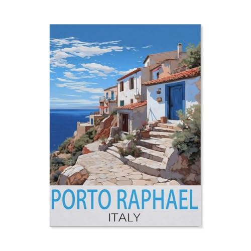 PGCKSK DIY 5d Diamantmalerei,Porto Raphael Italien-Reiseposter im Vintage-Stil,Kreuzstich Volldiamant Kristall Strass Stickerei Bild Handwerk Handwerk Wanddekoration Geschenk(30 x 40 cm)-AI85 von PGCKSK