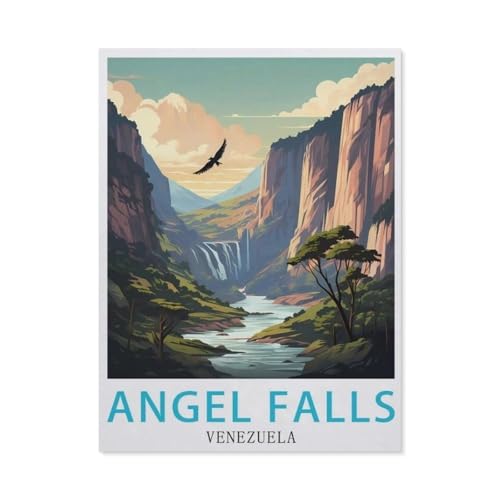 PGCKSK DIY 5d Diamond Malerei ，Angel Falls Venezuela Vintage-Reiseposter，Vollrunde Diamond Stickkits Cross -Stitch Kristall Strassbilder Kunsthandwerk Home Wall Decoration（40 x 50 cm）-BA65 von PGCKSK