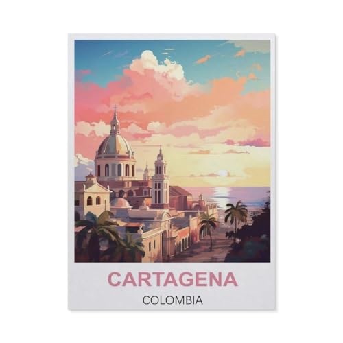 PGCKSK DIY 5d Diamond Malerei Kits für Erwachsene Kinder，Cartagena Vintage-Reiseposter, Kolumbien，Vollrunde Diamond Stickkits Cross -Stitch Kristall Strassbilder Kunsthandwerk （40 x 50 cm）-BH85 von PGCKSK