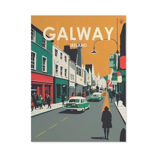 PGCKSK DIY Diamond Painting Set，Galway Irland Vintage Reiseposter，Diamantmalerei, handgemachte Stickerei Geschenke für Erwachsene/Kinder（30 x 40 cm/11.81 x 15.74 Zoll）-BK60 von PGCKSK