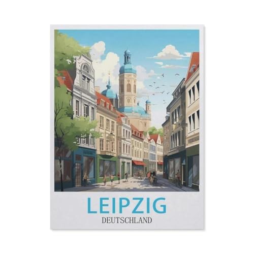 PGCKSK DIY Diamond Painting Set，Leipzig Deutschland Vintage-Reiseposter，Diamantmalerei, handgemachte Stickerei Geschenke für Erwachsene/Kinder（40 x 50 cm/15.74 x 19.68 Zoll）-AX100 von PGCKSK