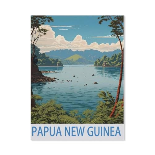 PGCKSK DIY Diamond Painting Set,Papua-Neuguinea Vintage-Reiseposter,Diamantmalerei, handgemachte Stickerei Geschenke für Erwachsene/Kinder(50 x 60 cm/19.68 x 23.62 Zoll)-AH58 von PGCKSK