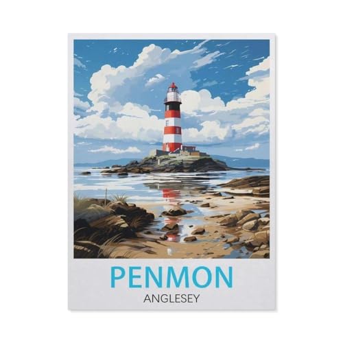 PGCKSK DIY Diamond Painting Set，Penmon Anglesey Vintage-Reiseposter，Diamantmalerei, handgemachte Stickerei Geschenke für Erwachsene/Kinder(30 x 40 cm/11.81 x 15.74 Zoll)-AP100 von PGCKSK