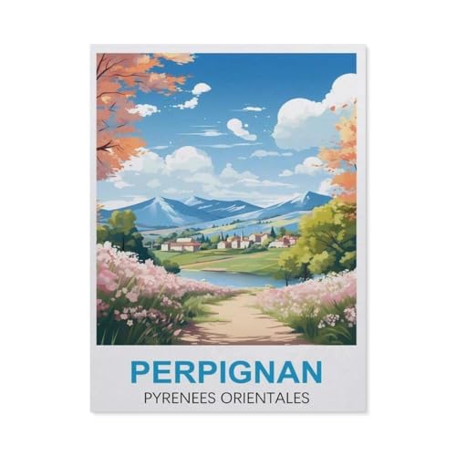 PGCKSK DIY Diamond Painting Set，Perpignan Pyrenäen Orientales Vintage-Reiseposter，Diamantmalerei, handgemachte Stickerei Geschenke für Erwachsene/Kinder(30 x 40 cm/11.81 x 15.74 Zoll)-AR100 von PGCKSK