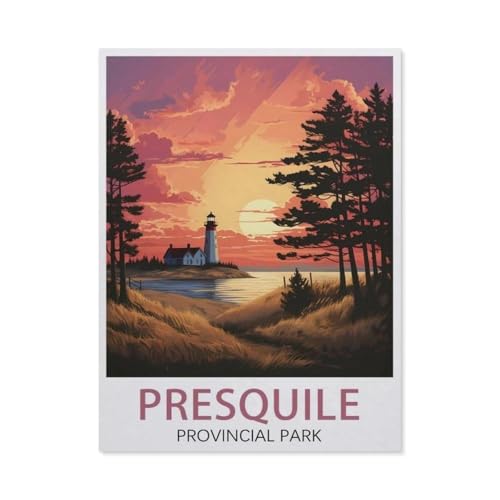 PGCKSK DIY Diamond Painting Set，Presqu'ile Provinzpark Vintage-Reiseposter，Diamantmalerei, handgemachte Stickerei Geschenke für Erwachsene/Kinder(30 x 40 cm/11.81 x 15.74 Zoll)-AU20 von PGCKSK