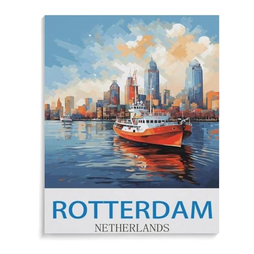 PGCKSK DIY Diamond Painting Set，Rotterdam Vintage Reiseplakat Niederlande，Diamantmalerei, handgemachte Stickerei Geschenke für Erwachsene/Kinder(40x50cm J28 von PGCKSK