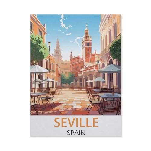 PGCKSK DIY Diamond Painting Set,Sevilla Spanien Vintage-Reiseposter,Diamantmalerei, handgemachte Stickerei Geschenke für Erwachsene/Kinder(40 x 50 cm/15.74 x 19.68 Zoll)-AH18 von PGCKSK