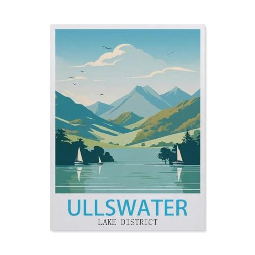 PGCKSK DIY Diamond Painting Set，Ullswater Lake District Vintage-Reiseposter，Diamantmalerei, handgemachte Stickerei Geschenke für Erwachsene/Kinder(50 x 60 cm/19.68 x 23.62 Zoll)-AP20 von PGCKSK