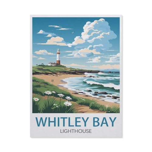 PGCKSK DIY Diamond Painting Set,Whitley Bay Leuchtturm Vintage-Reiseposter,Diamantmalerei, handgemachte Stickerei Geschenke für Erwachsene/Kinder(50 x 60 cm/19.68 x 23.62 Zoll)-AL58 von PGCKSK