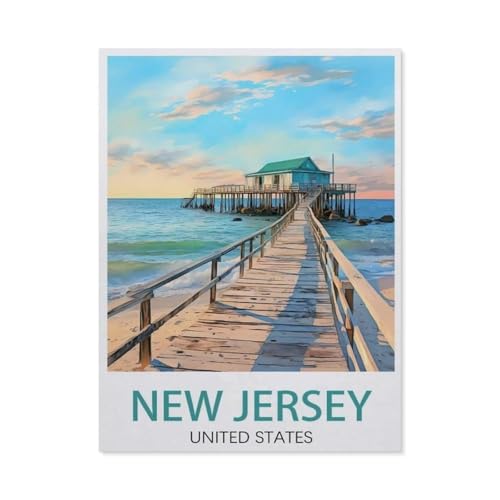 PGCKSK Diamond 5D DIY Diamond Painting，New Jersey Coast Vintage-Reiseposter，3D-Stickerei Kreuzstich-Mosaik-Malerei-Dekor（30 x 40 cm/11.81 x 15.74 Zoll）-AU68 von PGCKSK