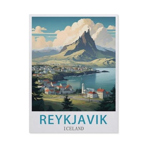 PGCKSK Diamond 5D DIY Diamond Painting，Reykjavik Island-Vintage-Reiseposter，3D-Stickerei Kreuzstich-Mosaik-Malerei-Dekor(50 x 60 cm/19.68 x 23.62 Zoll)-AP8 von PGCKSK