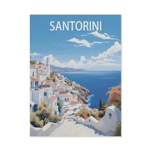 PGCKSK Diamond 5D DIY Diamond Painting，Santorini Vintage-Reiseposter mit Griechenlandschaft，3D-Stickerei Kreuzstich-Mosaik-Malerei-Dekor(50 x 60 cm/19.68 x 23.62 Zoll)-AO68 von PGCKSK