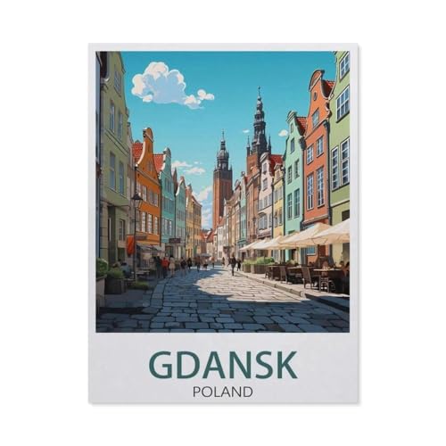 PGCKSK Diamond 5D DIY Diamond Painting,Vintage-Reiseposter Danzig, Polen,3D-Stickerei Kreuzstich-Mosaik-Malerei-Dekor(40 x 50 cm/15.74 x 19.68 Zoll)-AM86 von PGCKSK