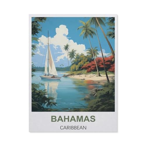 PGCKSK Diamond Painting，Bahamas Karibik-Vintage-Reiseposter，DIY 5d Diamant Painting Bilder, Diamant malerei Kits Malen nach Zahlen Wohnzimmer Bilder für die Inneneinrichtung（30 x 40 cm）-BJ9 von PGCKSK