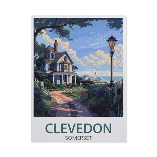 PGCKSK Diamond Painting，Clevedon Somerset Vintage-Reiseposter，Diamant Malerei Kunst Stickerei Kreuzstich Bilder Geschenk Wanddekoration（50 x 60 cm/19.68 x 23.62 Zoll）-AX62 von PGCKSK