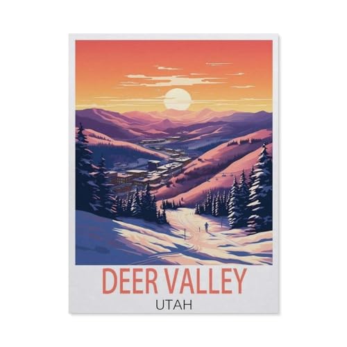 PGCKSK Diamond Painting,Deer Valley Ski Utah, Vintage-Reiseposter,DIY 5d Diamant Painting Bilder, Diamant malerei Kits Malen nach Zahlen Wohnzimmer Bilder für die Inneneinrichtung(40 x 50 cm)-AI47 von PGCKSK