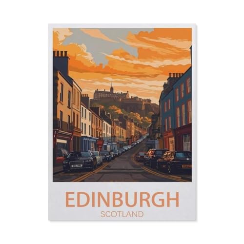 PGCKSK Diamond Painting，Edinburgh Schottland Vintage-Reiseposter Sonnenuntergang，Crystal Embroidery Beads 5D Full Round Cross Stitch Kit Handwork Mosaic（30 x 40 cm/11.81 x 15.74 Zoll）-AX23 von PGCKSK