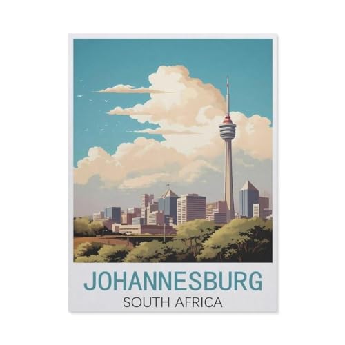 PGCKSK Diamond Painting，Johannesburg Südafrika Vintage Reiseposter，Crystal Embroidery Beads 5D Full Round Cross Stitch Kit Handwork Mosaic(50 x 60 cm/19.68 x 23.62 Zoll)-AT43 von PGCKSK