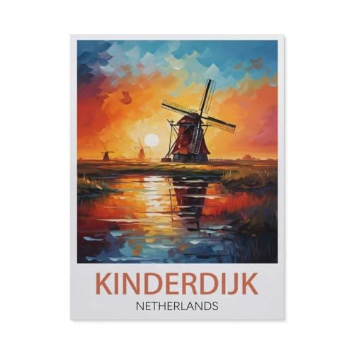 PGCKSK Diamond Painting，Kinderdijk Niederlande Vintage-Reiseposter，DIY 5d Diamant Painting Bilder, Diamant malerei Kits Malen nach Zahlen Wohnzimmer Bilder für die Inneneinrichtung(40 x 50 cm)-AQ9 von PGCKSK