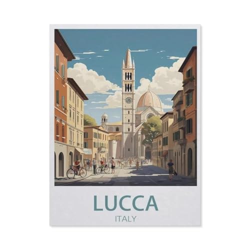 PGCKSK Diamond Painting，Lucca Italien Vintage Reiseposter Landschaft，DIY 5d Diamant Painting Bilder, Diamant malerei Kits Malen nach Zahlen Wohnzimmer Bilder für die Inneneinrichtung（30 x 40 cm）-AG25 von PGCKSK