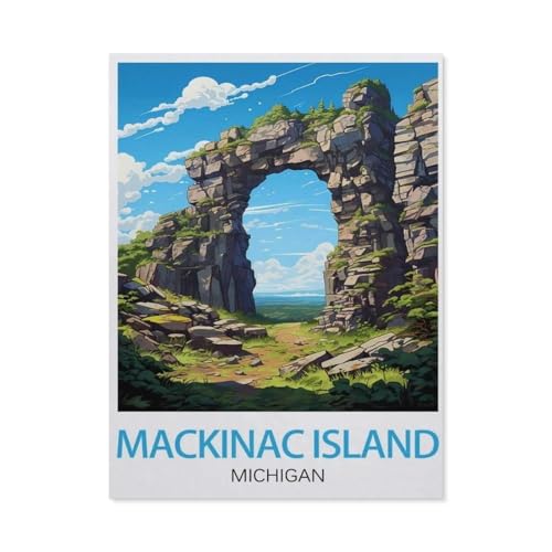 PGCKSK Diamond Painting,Mackinac Island Michigan Vintage-Reiseposter,Diamant Malerei Kunst Stickerei Kreuzstich Bilder Geschenk Wanddekoration(50 x 60 cm/19.68 x 23.62 Zoll)-AL20 von PGCKSK