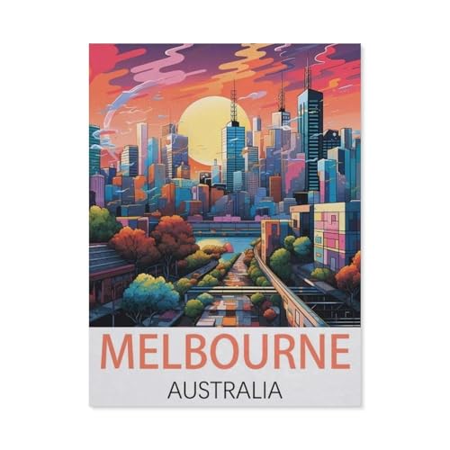 PGCKSK Diamond Painting,Melbourne Australien Vintage-Reiseposter,DIY 5d Diamant Painting Bilder, Diamant malerei Kits Malen nach Zahlen Wohnzimmer Bilder für die Inneneinrichtung(30 x 40 cm)-AH67 von PGCKSK