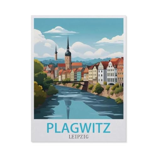 PGCKSK Diamond Painting，Plagwitz Leipzig Vintage-Reiseposter，Diamant Malerei Kunst Stickerei Kreuzstich Bilder Geschenk Wanddekoration（30 x 40 cm/11.81 x 15.74 Zoll）-AX22 von PGCKSK