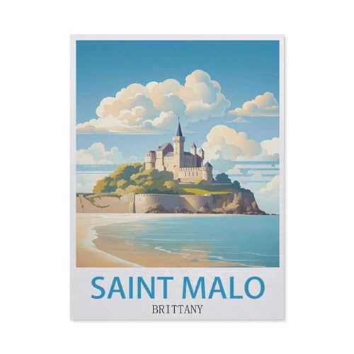 PGCKSK Diamond Painting，Reiseposter Saint Malo Bretagne，Diamant Malerei Kunst Stickerei Kreuzstich Bilder Geschenk Wanddekoration(50 x 60 cm/19.68 x 23.62 Zoll)-AS2 von PGCKSK