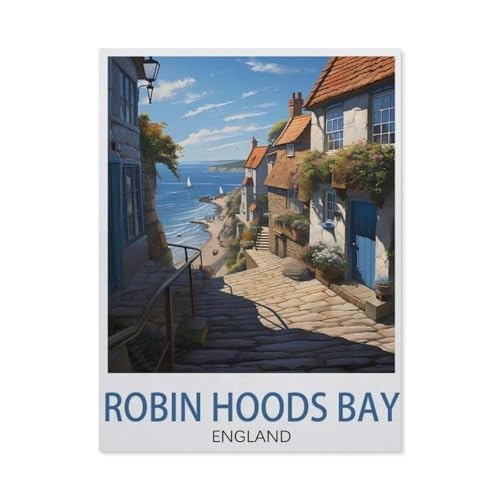 PGCKSK Diamond Painting，Robin Hood's Bay Vintage-Reiseposter，Diamant Malerei Kunst Stickerei Kreuzstich Bilder Geschenk Wanddekoration(40 x 50 cm/15.74 x 19.68 Zoll)-AO62 von PGCKSK