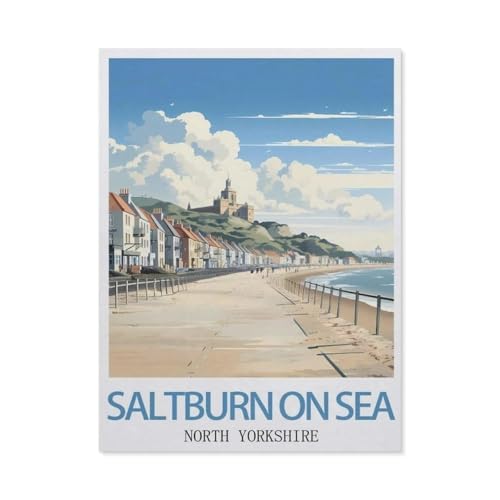 PGCKSK Diamond Painting，Saltburn-on-sea Yorkshire Vintage-Reiseplakat，Crystal Embroidery Beads 5D Full Round Cross Stitch Kit Handwork Mosaic（40 x 50 cm/15.74 x 19.68 Zoll）-AF99 von PGCKSK