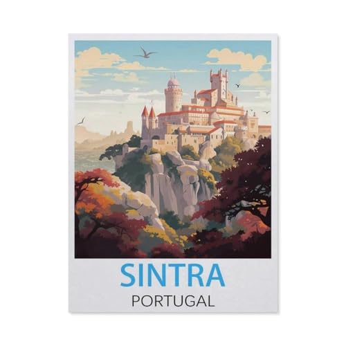 PGCKSK Diamond Painting,Sintra Portugal Vintage-Reiseposter,Crystal Embroidery Beads 5D Full Round Cross Stitch Kit Handwork Mosaic(40 x 50 cm/15.74 x 19.68 Zoll)-AJ61 von PGCKSK