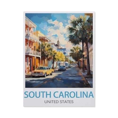 PGCKSK Diamond Painting，South Carolina Vintage-Reiseposter，DIY 5d Diamant Painting Bilder, Diamant malerei Kits Malen nach Zahlen Wohnzimmer Bilder für die Inneneinrichtung（40 x 50 cm）-AU49 von PGCKSK