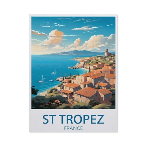 PGCKSK Diamond Painting,St. Tropez Frankreich, Vintage-Reiseposter,DIY 5d Diamant Painting Bilder, Diamant malerei Kits Malen nach Zahlen Wohnzimmer Bilder für die Inneneinrichtung(50 x 60 cm)-AM47 von PGCKSK