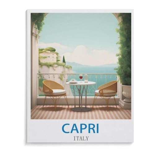 PGCKSK Diamond Painting，Vintage-Reiseplakat Capri Italien，DIY 5d Diamant Painting Bilder, Diamant malerei Kits Malen nach Zahlen Wohnzimmer Bilder für die Inneneinrichtung（40x50cm）-B17 von PGCKSK