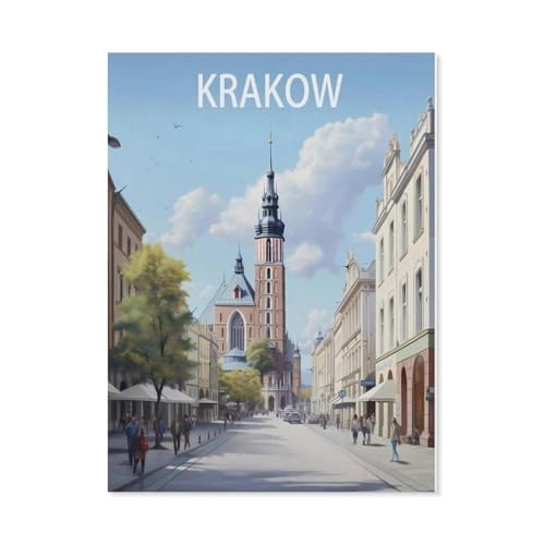 PGCKSK Diamond Painting，Vintage-Reiseposter Krakau, Polen，Diamant Malerei Kunst Stickerei Kreuzstich Bilder Geschenk Wanddekoration（50 x 60 cm/19.68 x 23.62 Zoll）-AV82 von PGCKSK