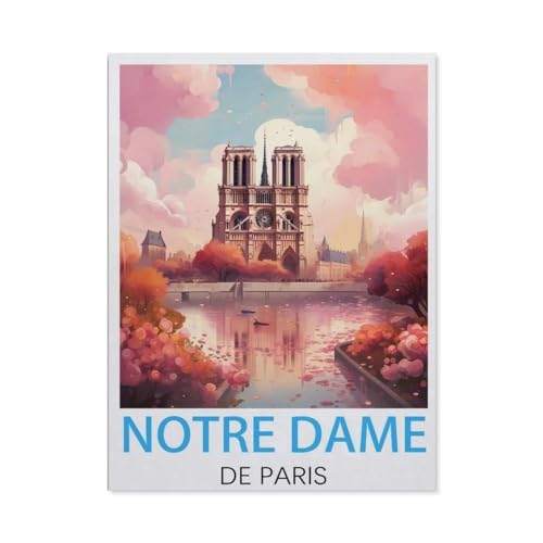 PGCKSK Diamond Painting,Vintage-Reiseposter Notre Dame de Paris,Crystal Embroidery Beads 5D Full Round Cross Stitch Kit Handwork Mosaic(40 x 50 cm/15.74 x 19.68 Zoll)-AJ1 von PGCKSK