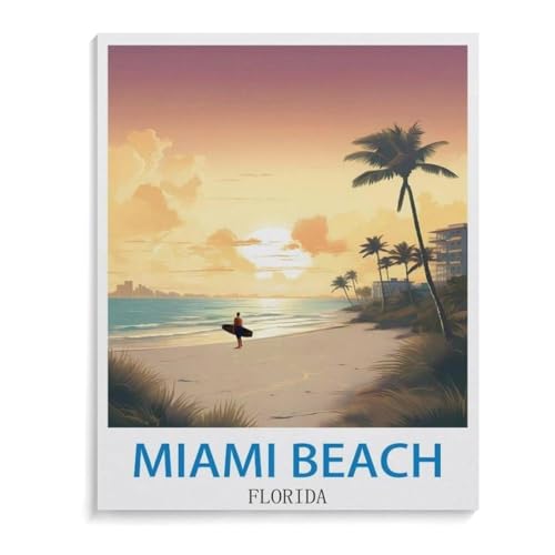 PGCKSK Diamond Painting，Vintages Reiseplakat Miami Beach Florida，DIY 5d Diamant Painting Bilder, Diamant malerei Kits Malen nach Zahlen Wohnzimmer Bilder für die Inneneinrichtung（40x50cm）-B57 von PGCKSK