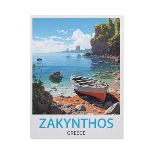 PGCKSK Diamond Painting，Zakynthos Vintage-Reiseposter mit Griechenland，Crystal Embroidery Beads 5D Full Round Cross Stitch Kit Handwork Mosaic(50 x 60 cm/19.68 x 23.62 Zoll)-AQ43 von PGCKSK