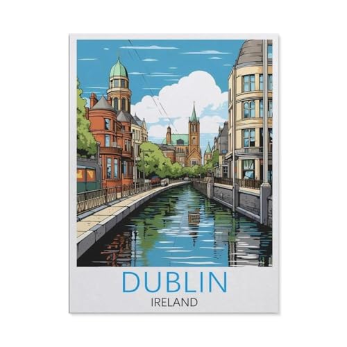 PGCKSK Dublin Irland Vintage-Reiseposter,DIY Diamant Stickerei volle Round Bohrer 5d DIY Diamant malerei mosaik dekoration(50 x 60 cm/19.68 x 23.62 Zoll)-AK53 von PGCKSK